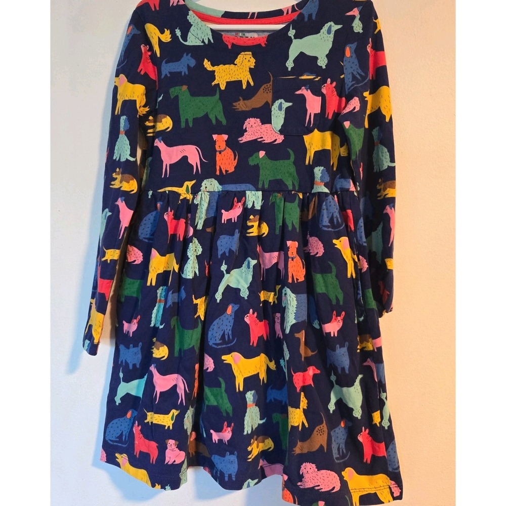 Mini Boden Kids' Long Sleeve Fun Jersey Dress‎ Starboard Playful Pups 7-8 yo